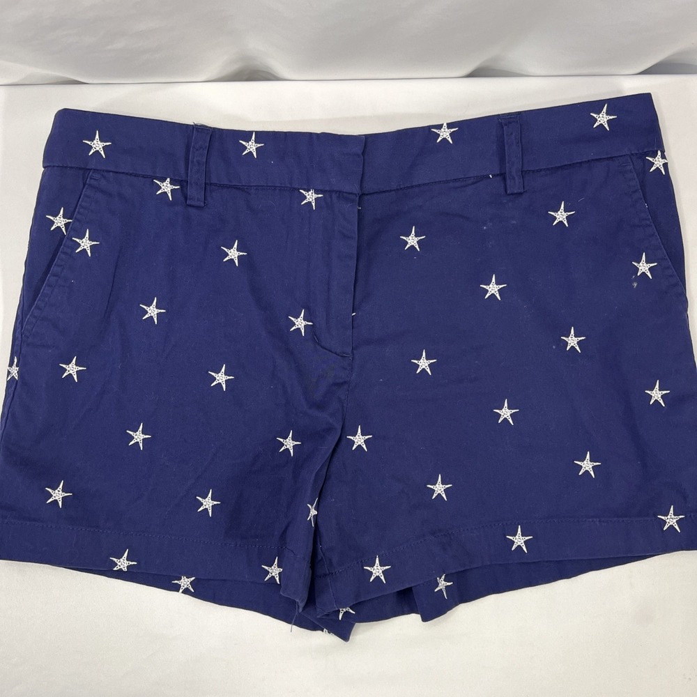 British Khaki Sz 12 Mid Rise Blue Americana Embroidered Stars Shorts